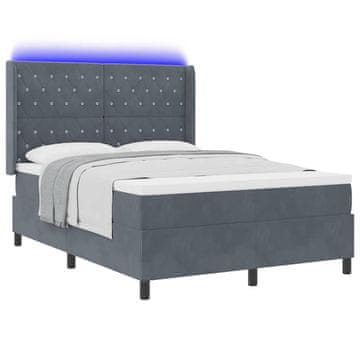 Vidaxl Postelja z vzmetnico z vzglavjem Temno siva 140 x 200 cm Žamet