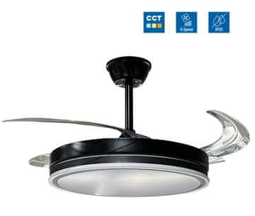 Optonica LED stropni ventilator z LED svetilko 36W CCT črn + daljinski upravljalnik