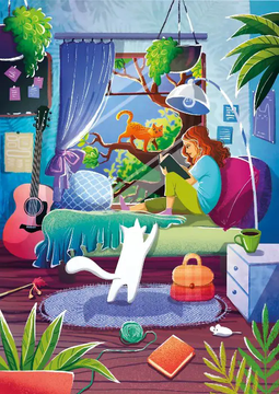MAGNOLIA Puzzle Deklica in njene mačke 1000 kosov