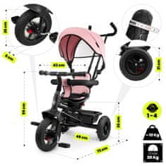 HyperMotion Otroški tricikel z vrtljivim sedežem in tremi kolesi - nosilnost 20 kg, ročaj 95–101 cm nastavljiv, brez zračnic, od 1 do 4 let
