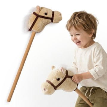 Mamabrum Plišast bež konjiček na palici za otroke, dolg 80 cm - teža 0,35 kg, trajno prišite vajeti, igra za ravnotežje, od 18 mesecev
