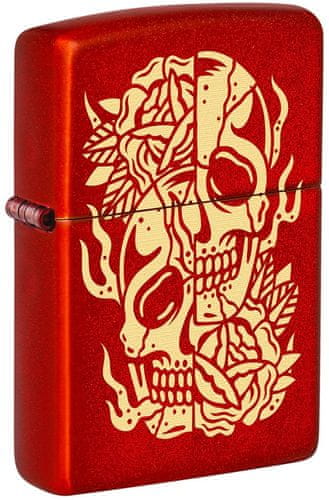 Zippo vžigalnik z motivom razpolovljene lobanje in rože