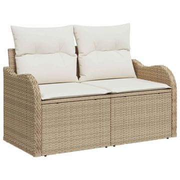 Vidaxl Vrtni kavč z blazino Bež 121 x 62 x 69cm poli ratan