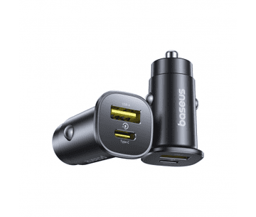 BASEUS Avtopolnilec GoTrip DP1 QC 30W 3A z 1x USB-A, 1x Type C za Samsung, Apple - črn