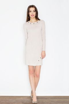 Figl Elegantna semiš obleka z dolgimi rokavi, bež - M455, velikost M
