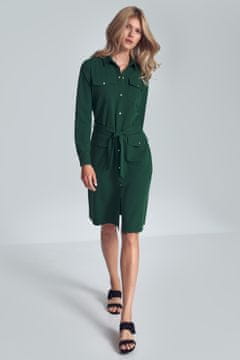 Figl Elegantna zelena srajčna obleka z dolgimi rokavi in vezami - M706 velikost XL