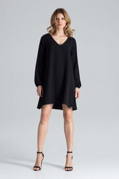 Figl Črna oversized obleka z V-izrezom - Ohlapna obleka M566 velikost L/XL