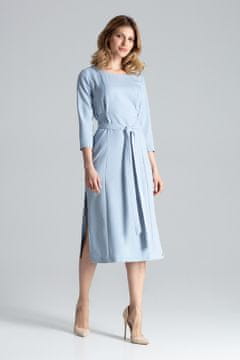 Figl Modna, elegantna midi obleka s pasom in razporki v modri barvi - M631 velikost M