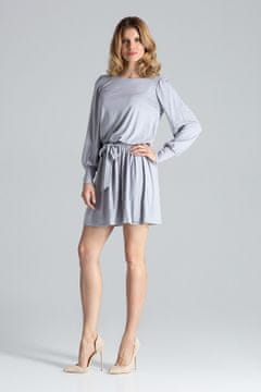 Figl Elegantna mini obleka z dolgimi rokavi in pasom, siva - M577, velikost L/XL