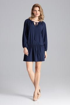Figl Temno modra poletna mini obleka z volančki - elegantna in lahka M661 velikost L/XL
