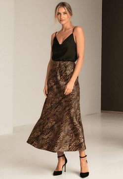 Figl Leopardje krilo - Satenasto midi krilo - M1087 Kroj 187 velikost S/M