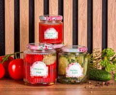 Altom Komplet 4 steklenih kozarcev z utorom po 350 ml s pokrovi in etiketami