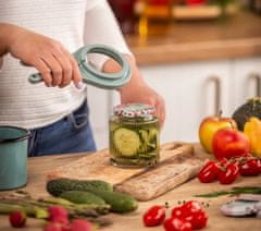 Altom Komplet 4 steklenih kozarcev z utorom po 350 ml s pokrovi in etiketami