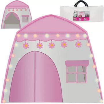 Kruzzel Otroški igralni šotor z LED lučkami, 126x130x90 cm - Roza/Bel