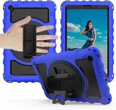 Nikcorp Ovitek za iPad 10.2 s držalom za pisalo in 360° vrtljivo stojalo, trislojna zaščita polikarbonat silikon, nastavljiv ročni pas, modra