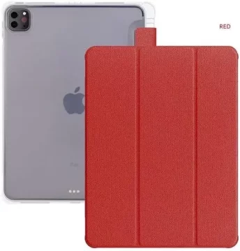 Nikcorp Preklopna torbica za iPad Pro 11 2021 Ovitka rdeča, umetno usnje, mehki silikon zadnji del, funkcija samodejnega spanja in prebujanja, stojalo 30°/65°, prostor za pisalo, zaščita pred praskami in