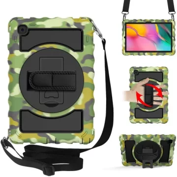Nikcorp Zaščitni ovitek za Samsung Galaxy Tab A7 10.4 s stojalom 360° in držalom, snemljiv naramni trak Moro vojaški vzorec, trislojna zaščita pred udarci in praskami