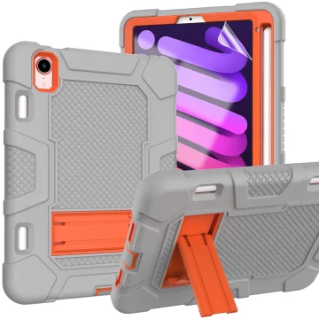 Nikcorp Ovitek za iPad Mini 6 8.3 Ovitni tridelna oklepna zaščita s silikonom in stojalom ter mestom za pisalo, siva 8.3