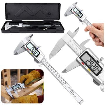 Lean-toys Digitalno elektronsko pomično merilo 150 mm z LCD zaslonom
