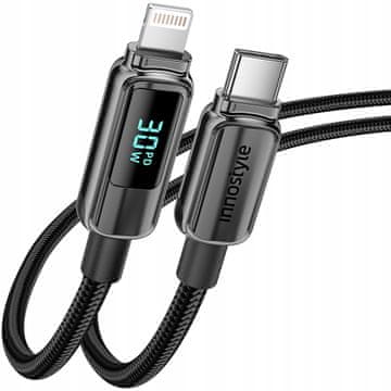 Innostyle INNOSTYLE USB-C LIGHTNING KABEL Z ZASLONOM ZA IPHONE 12 13 14 30W 1M