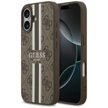 Guess Ovitek Guess 4G Printed Stripes MagSafe za iPhone 17 rjave barve