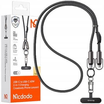 Mcdodo MCDODO VRATNI TRAK ZA TELEFON ČEZ TELEFONO, VSTAVEK ČRNEGA KABLA USB-C 60 W
