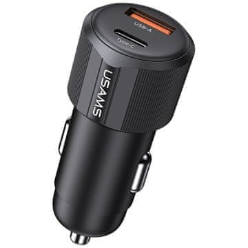 USAMS Avtomobilski polnilnik USAMS YT serije CC283 60 W 1x USB-A 1x USB-C črne barve