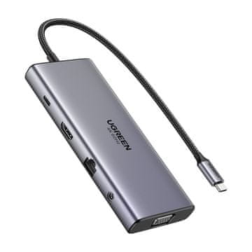 Ugreen Ugreen CM639 USB-C vozlišče, HDMI, VGA, 2x USB-C 3.2 10Gbps, 2x USB, SD/TF, RJ45, AUX 3,5 mm, PD, 4K 60 Hz