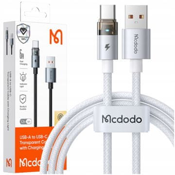 Mcdodo MCDODO KABEL USB-A USB-C HITRO POLNJENJE USB TIPA C 6A 100W 1M LED BELA