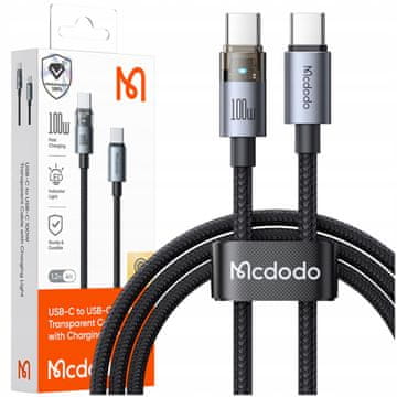 Mcdodo MCDODO USB-C KABEL ZA HITRO POLNJENJE USB TIPA C 5A 100W 1M LED ČRN