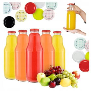 shumee 25x stekleničk za sadje za sok 1L + pokrovček Steklenica za sok in mleko