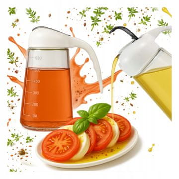 shumee Steklena posoda za olje, kis, 600 ml z tehtnico in ročajem, dozirnik