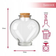BE 5x stekleničk LOVE 650ml v obliki srca s pluto za likerje, poročno darilo