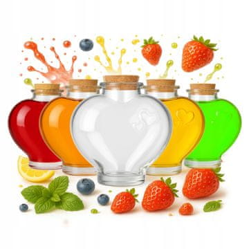 BE 5x stekleničk LOVE 650ml v obliki srca s pluto za likerje, poročno darilo