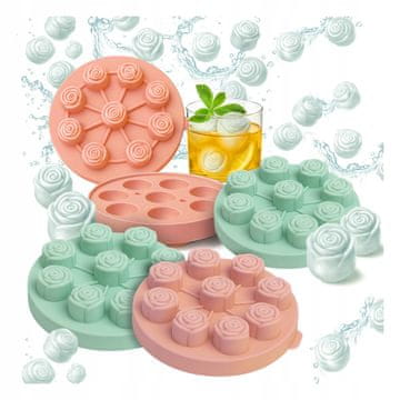 shumee 4x SILIKONSKI KALUPI ZA LEDENE KOCKE ROSE 3D KOLUPČKI ZA LED ZA SOK IN NAPITALKE