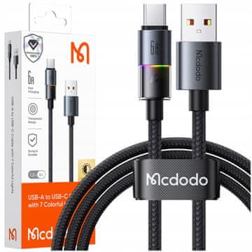 Mcdodo MCDODO KABEL USB-A USB-C HITRO POLNJENJE USB TIPA C 6A 100W 1M LED ČRN