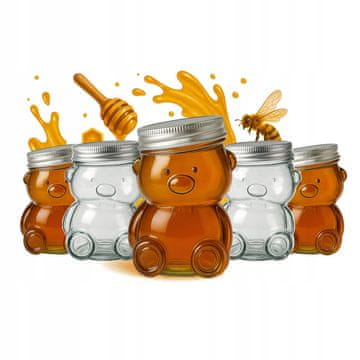 shumee 5x steklenih kozarcev 150 ml z medvedkom in pokrovom za med, marmelado, med, kozarec za med