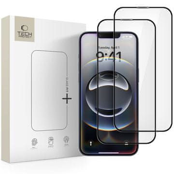 Tech-protect KALJENO STEKLO TECH-PROTECT GLASS FIT+ PAKET 2 ETUI ZA IPHONE 13 / 13 PRO / 14 / 16E ČRNA