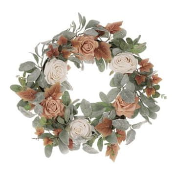 Autronic Venec Artificial wreath - diameter 50 cm, frosted greenery with roses (VED001)