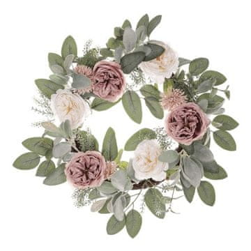Autronic Venec Artificial wreath - diameter 60 cm, frosted greenery with roses (VED002)