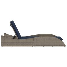 Vidaxl Ležalnik z blazino siv 60x205x73 cm poli ratan
