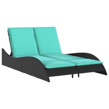 Vidaxl Ležalnik z blazinami črne barve 114x205x73 cm poli ratan