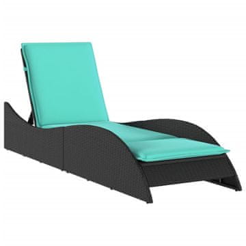 Vidaxl Ležalnik z blazino črne barve 60x205x73 cm poli ratan