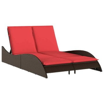 Vidaxl Ležalnik z blazinami rjav 114x205x73 cm poli ratan