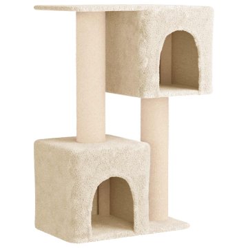 Vidaxl Mačje drevo z naravnimi jaslicami za praskanje Krem 114 cm