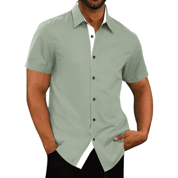 Nikcorp Moška poletna srajca Meilicloth kratki rokav slim fit zelena XL, lahka zračna tkanina brez likanja, poslovna casual rekreacijska