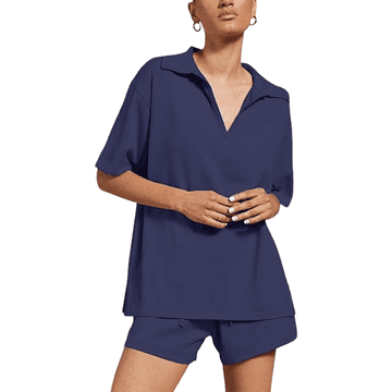 Nikcorp Ženska poletna trenirka komplet dvodelni casual udoben Navy Blue XXL majica s kratkimi rokavi in kratke hlače shorts elastičen pas