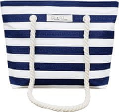 Nikcorp Plažna torba za vino s skrito termično komoro Canvas, 1,5 l, roza z modrimi črtami, 43 x 15 x 33 cm, odstranljiv vložek brez BPA, za 2 steklenici