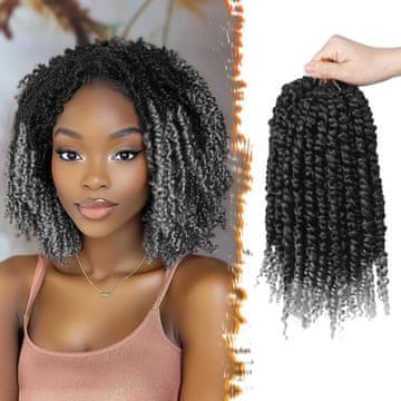 Nikcorp Sintetični lasje Passion Twist komplet 8 paketov 30 cm, dreadlocks crochet, črni lasni podaljški, toplotno oblikovanje do 80 °C, s kaveljčkom, glavnikom in 10 okrasnimi obročki