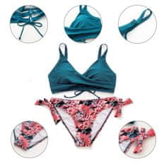Nikcorp Damske bikini kopalke Mooncore modelacijske push up 2XL, turkizni cvetlični komplet 2-delni s prekrižanim zgornjim delom, hitro sušeča tkanina, nastavljive naramnice